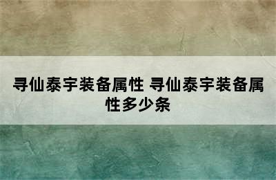 寻仙泰宇装备属性 寻仙泰宇装备属性多少条